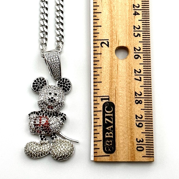 925 Sterling Silver Mickey Mouse Round Cut 3D Round Necklace - Picture 3 of 10